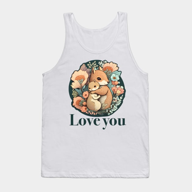 Mother and Baby Squirrel Embracing in Flowers Garden Love you Tank Top by Anicue